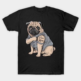 Generate a hand drawn vector design Pug.Happy mothers day (3) T-Shirt